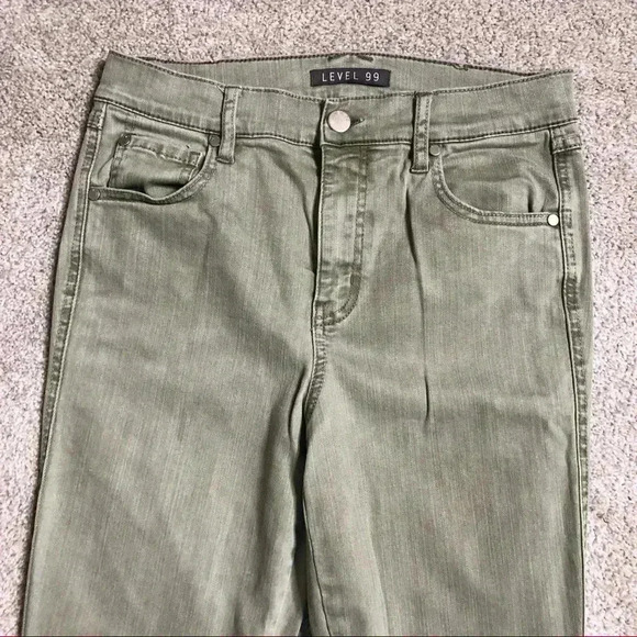 Level 99 Skinny Jeans Green Raw Hem Cropped - Picture 3 of 12